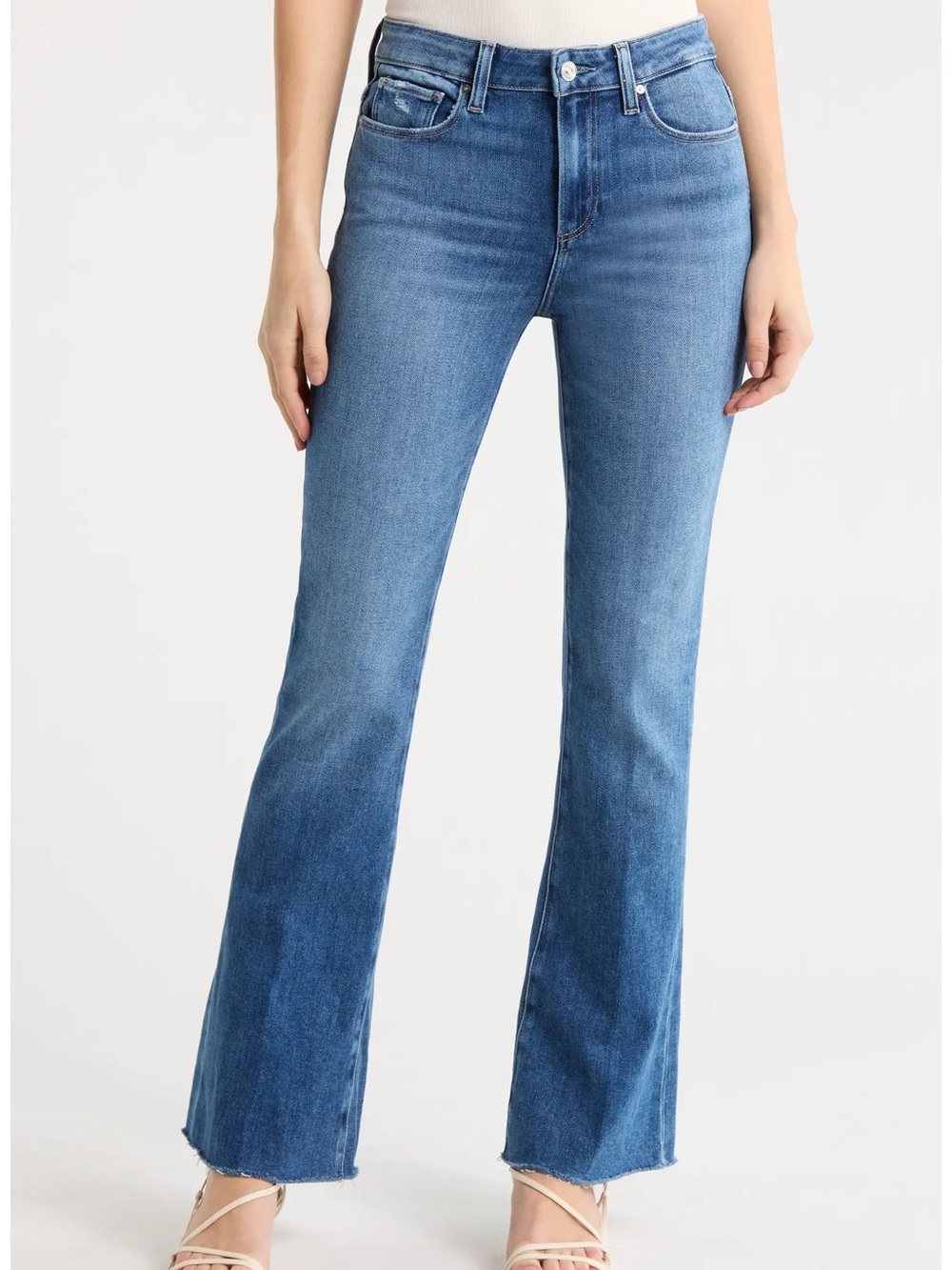 NWT PAIGE High Rise Laurel Canyon Jeans in Bookshelf Wash Raw Hem Bootcut Flare